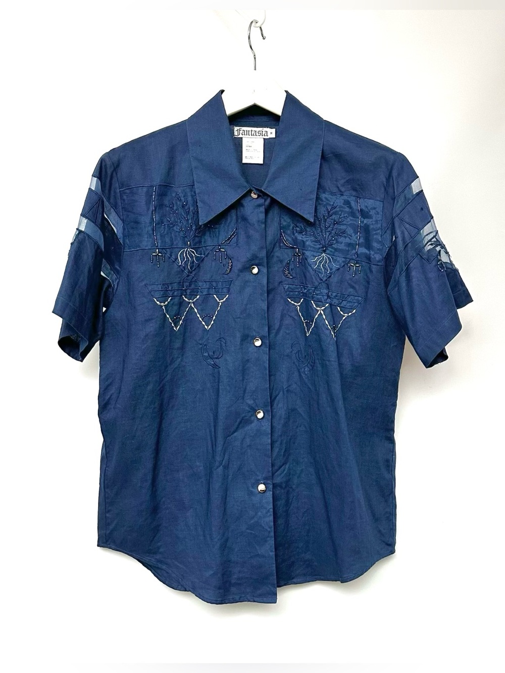 LINEN beaded and embroidered shirt retro/resort vacay vibe